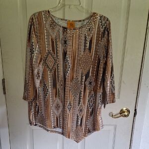 Ruby Rd. Geometric Tan and Black Blouse, M